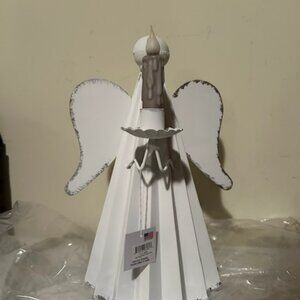 New Angel Candle Holder in Rustic White Tin with led battery Candle